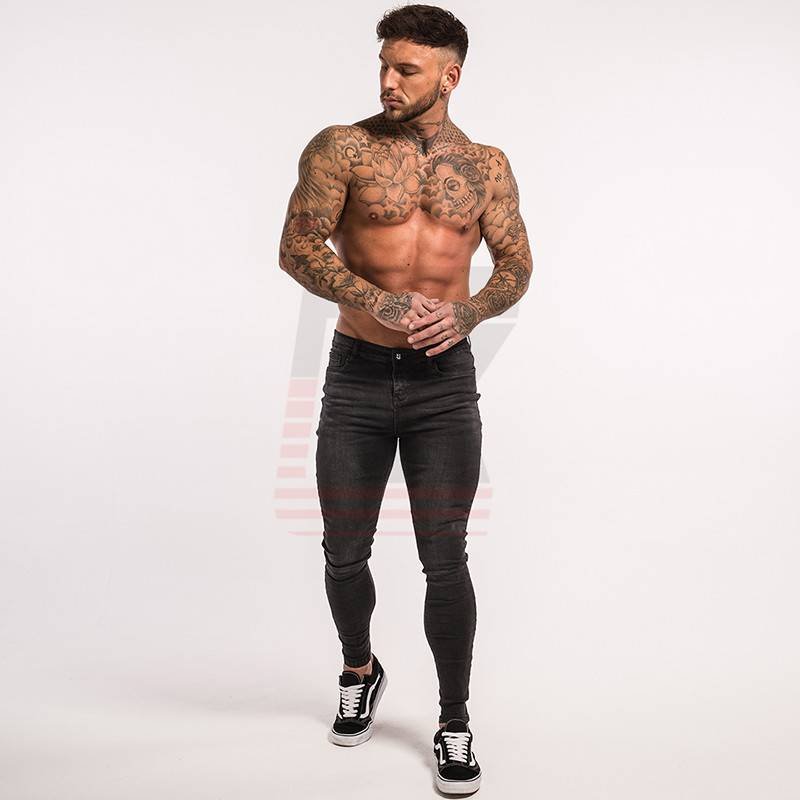 Black Elastic Medium Rise Stretch Ripped Skinny Slim Bottom Jeans for Men
