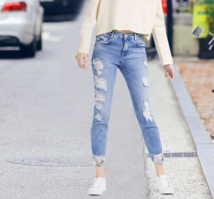 Fashion Ladies Jeans High Waist Ripped Jeans Pants Skinny Slim Fit Pencil Pants