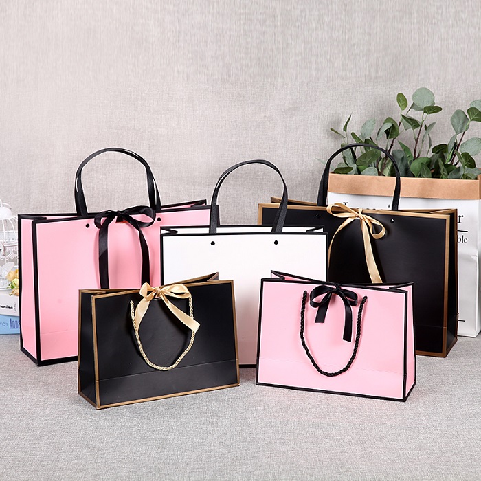 Print colored bag luxury custom spot paper gift bag with bowknot