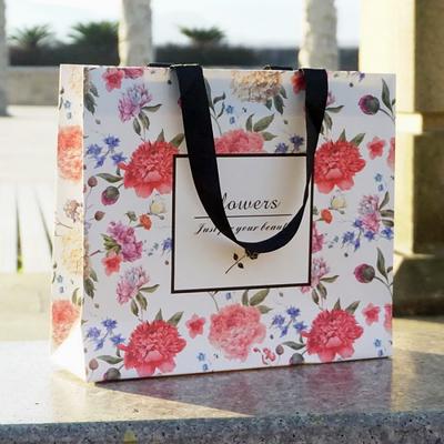 Full color printing own brand flower business gifts paper bag with handle