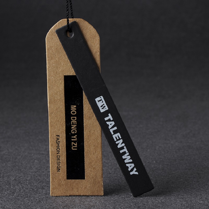 Craft paper black double pieces custom details printing hang tag for bag