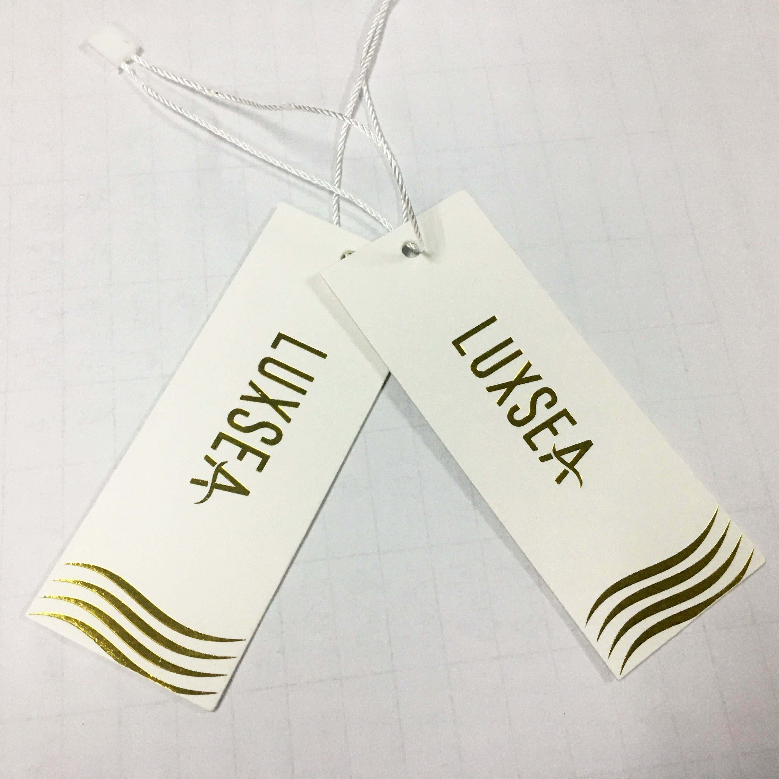 Fashional white paper custom own logo gold foil hang tag label